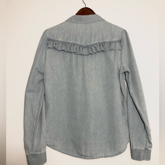 Paige Layda Denim Ruffle Shirt - Size M - Picture 5 of 9